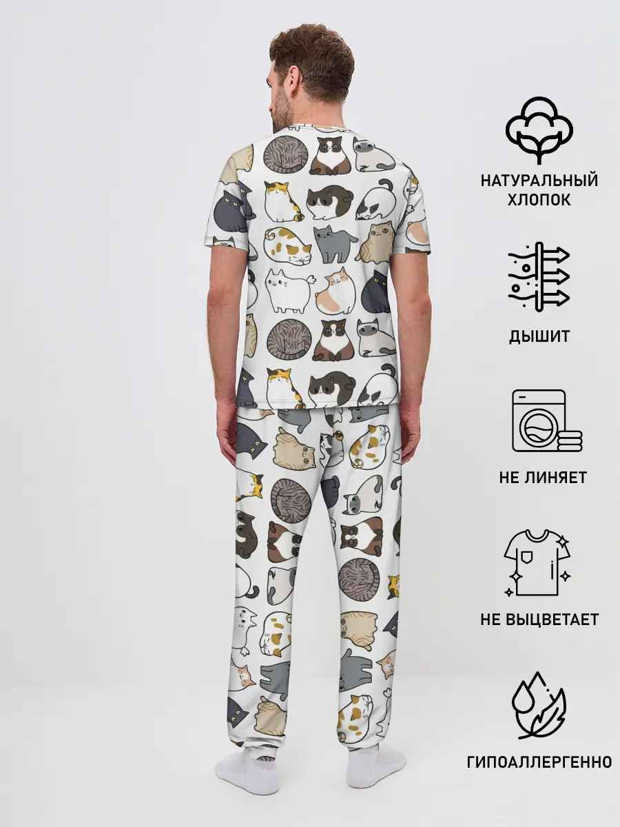 Мужская пижама с брюками / Котики
