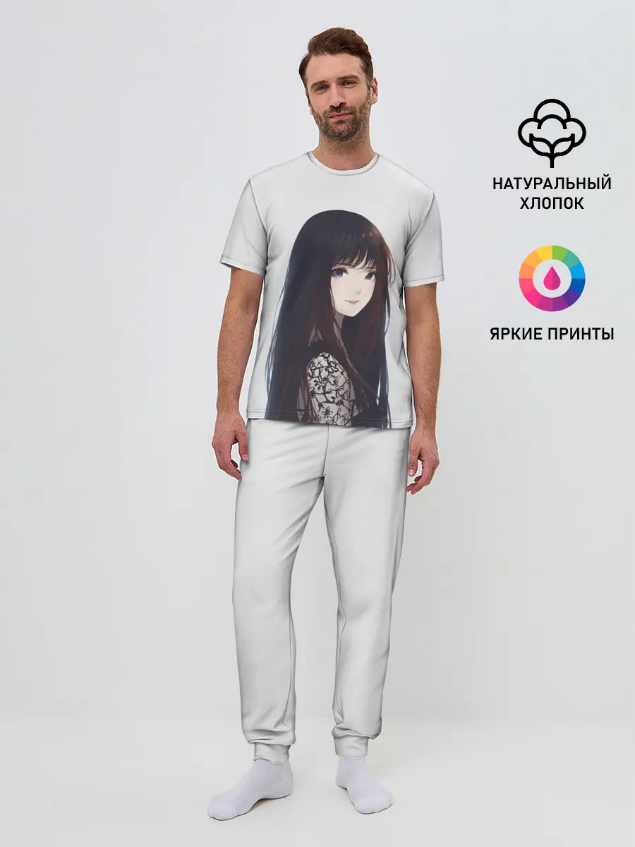 Мужская пижама с брюками / Красивая аниме девушка