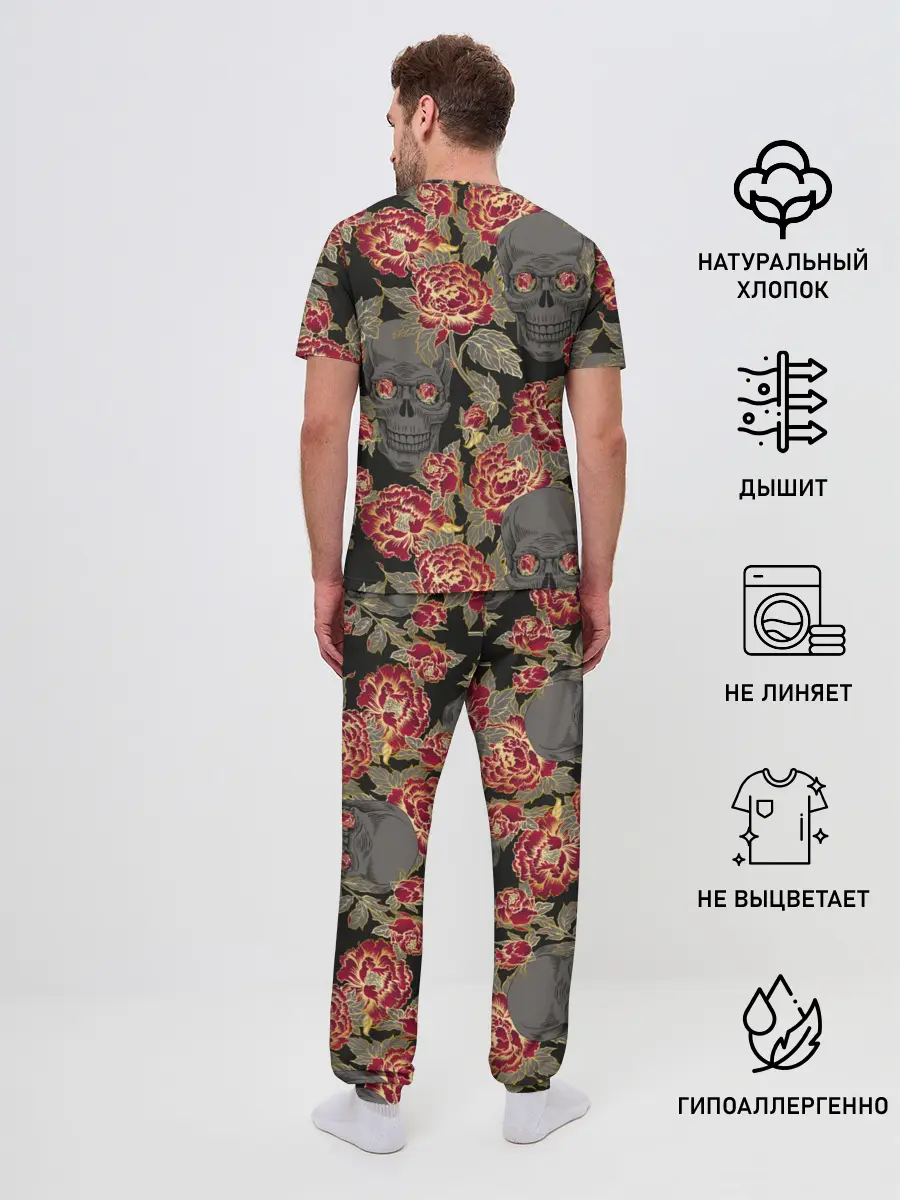 Мужская пижама с брюками / Черепа и розы