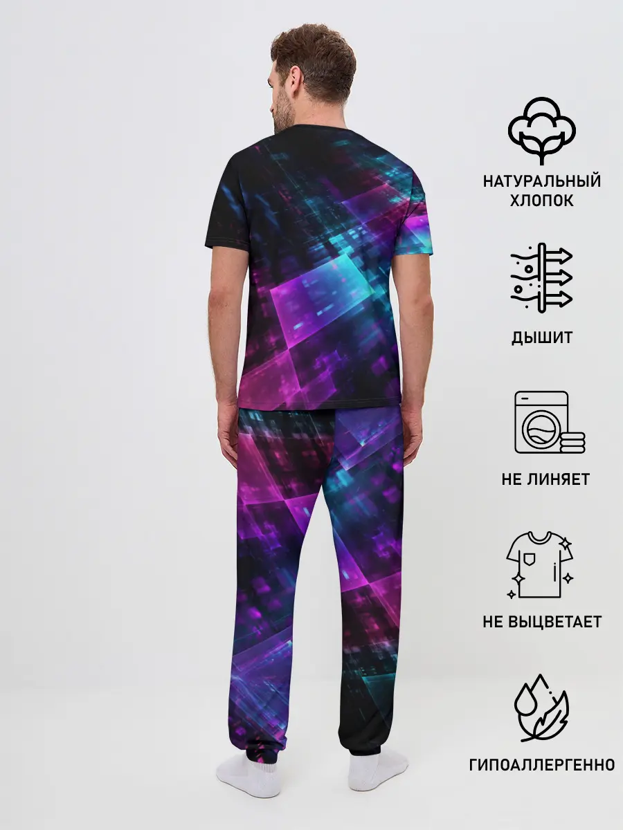 Мужская пижама с брюками / Неоновая абстракция