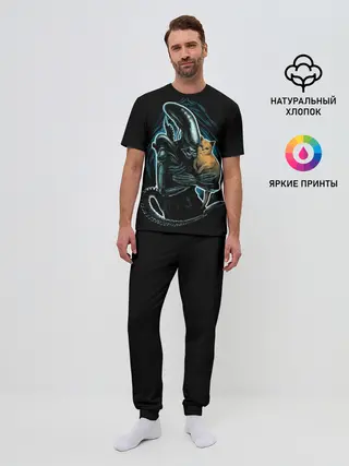 Мужская пижама с брюками / Чужой и котик