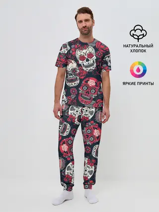 Мужская пижама с брюками / Мексиканские черепа