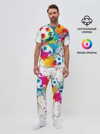 Мужская пижама с брюками / Футбольные мячи