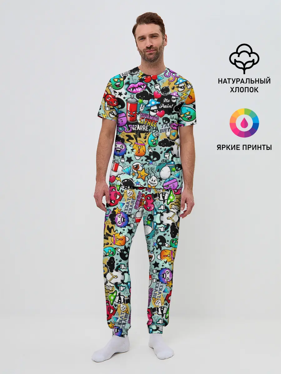 Мужская пижама с брюками / Стикерпак