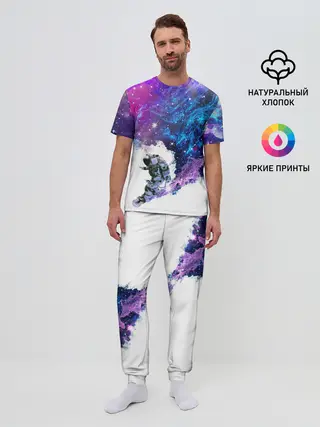 Мужская пижама с брюками / Космический сноуборд