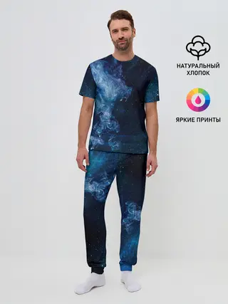 Мужская пижама с брюками / Синий космос