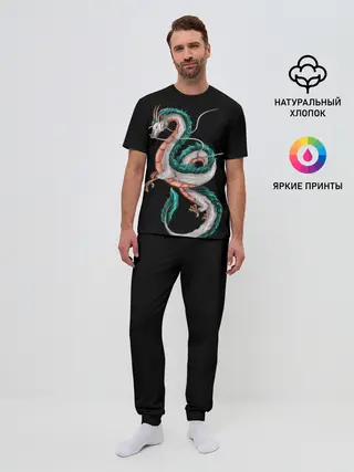 Мужская пижама с брюками / Дракон Хаку на черном фоне