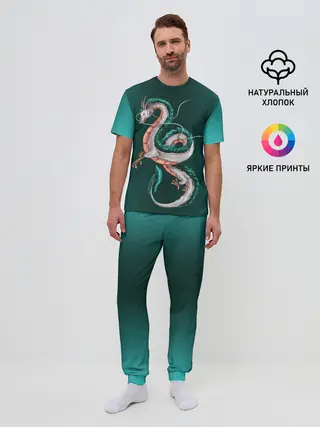 Мужская пижама с брюками / Дракон Хаку зеленый градиент
