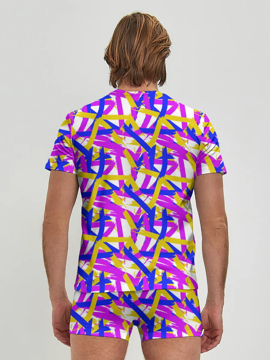 Мужские трусы с футболкой / абстракция из ярких полос