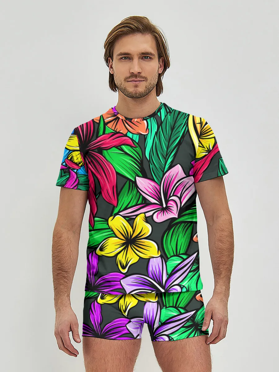 Мужские трусы с футболкой / Цветочный фон | Пляжная