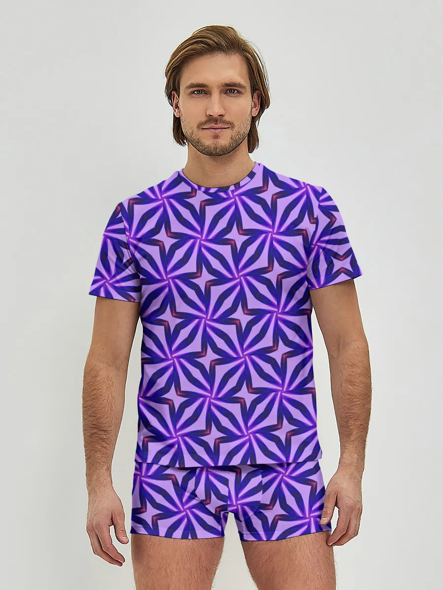 Мужские трусы с футболкой / Синие острые узоры