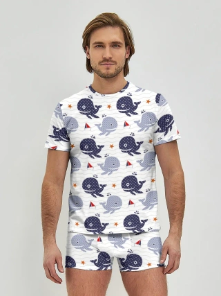 Мужские трусы с футболкой / Киты и яхты