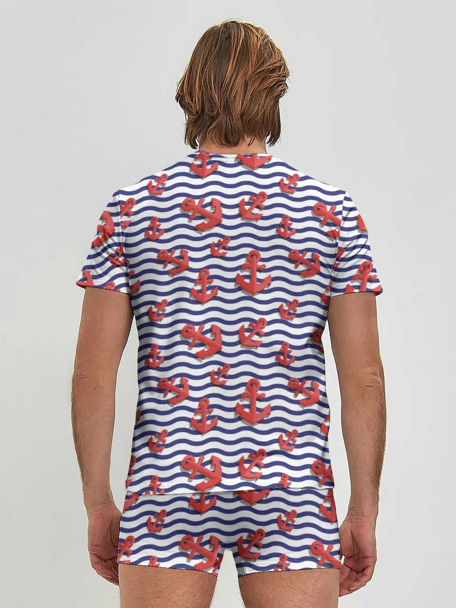 Мужские трусы с футболкой / Красные якоря