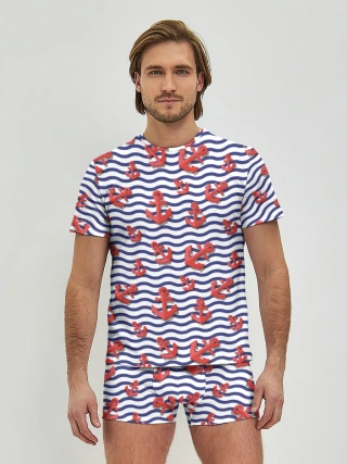 Мужские трусы с футболкой / Красные якоря