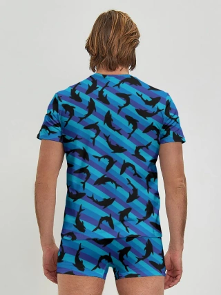 Мужские трусы с футболкой / Черные акулы паттерн