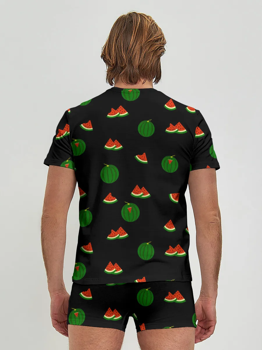 Мужские трусы с футболкой / Арбуз на черном фоне