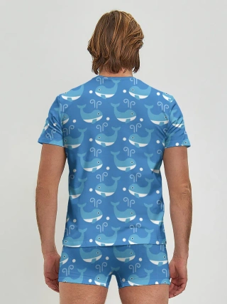 Мужские трусы с футболкой / Киты паттерн