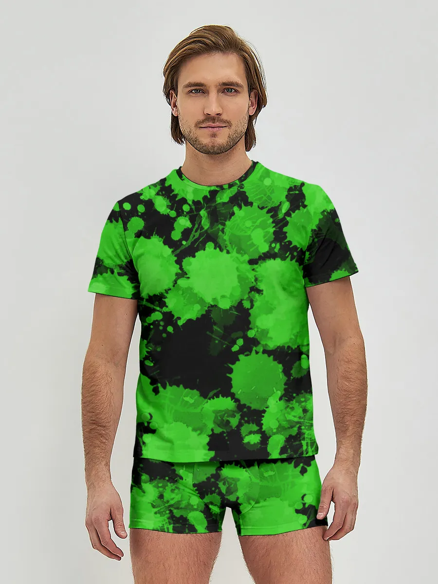 Мужские трусы с футболкой / Зеленые Кляксы