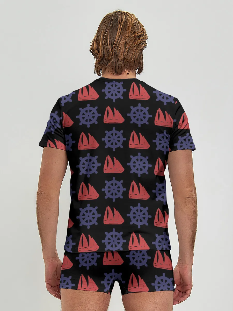 Мужские трусы с футболкой / Корабли и штурвалы