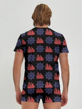 Мужские трусы с футболкой / Корабли и штурвалы