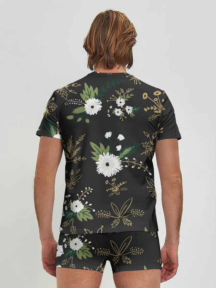 Мужские трусы с футболкой / Белые хризантемы