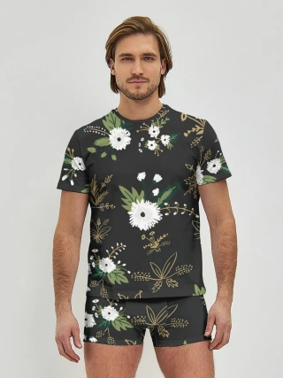 Мужские трусы с футболкой / Белые хризантемы