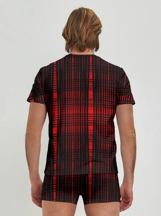 Мужские трусы с футболкой / ЧерНые линии на Красном