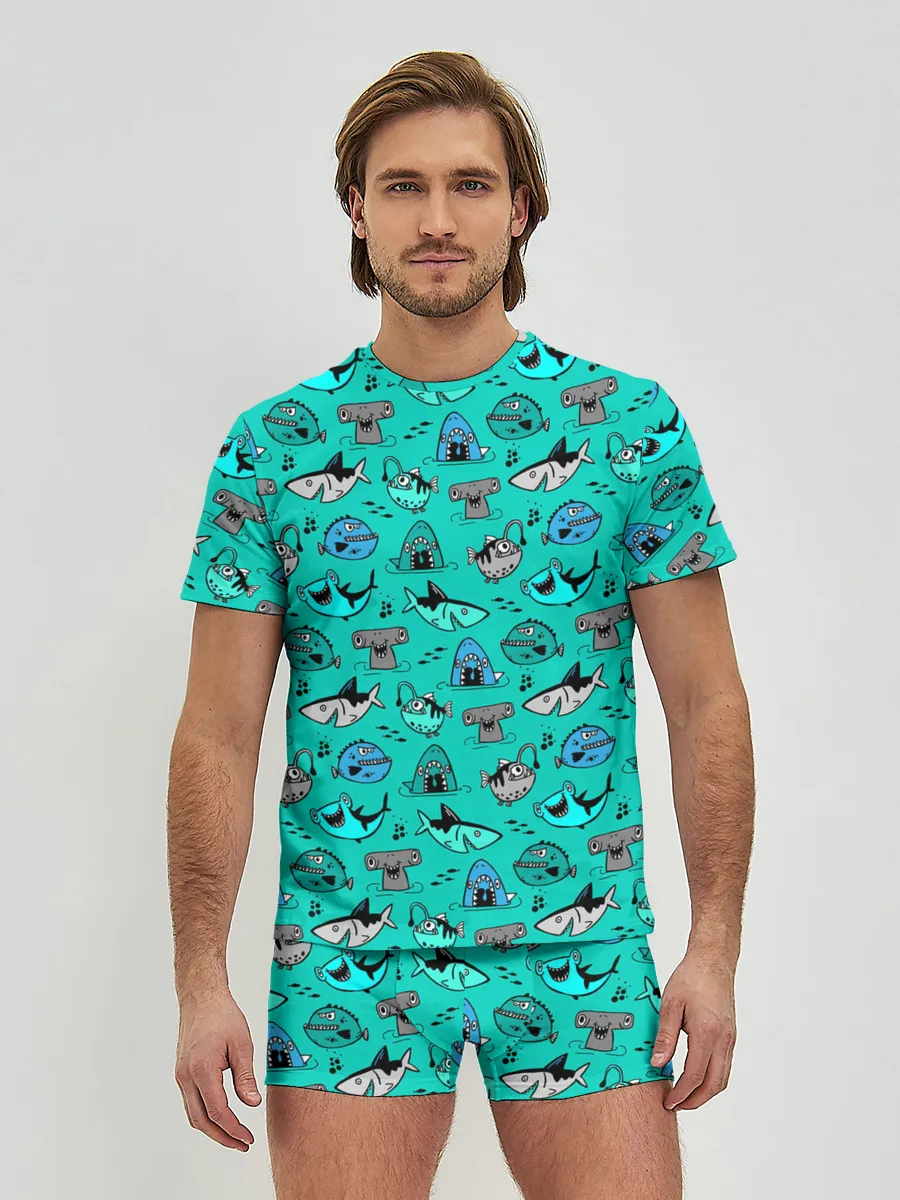 Мужские трусы с футболкой / Морские рыбки