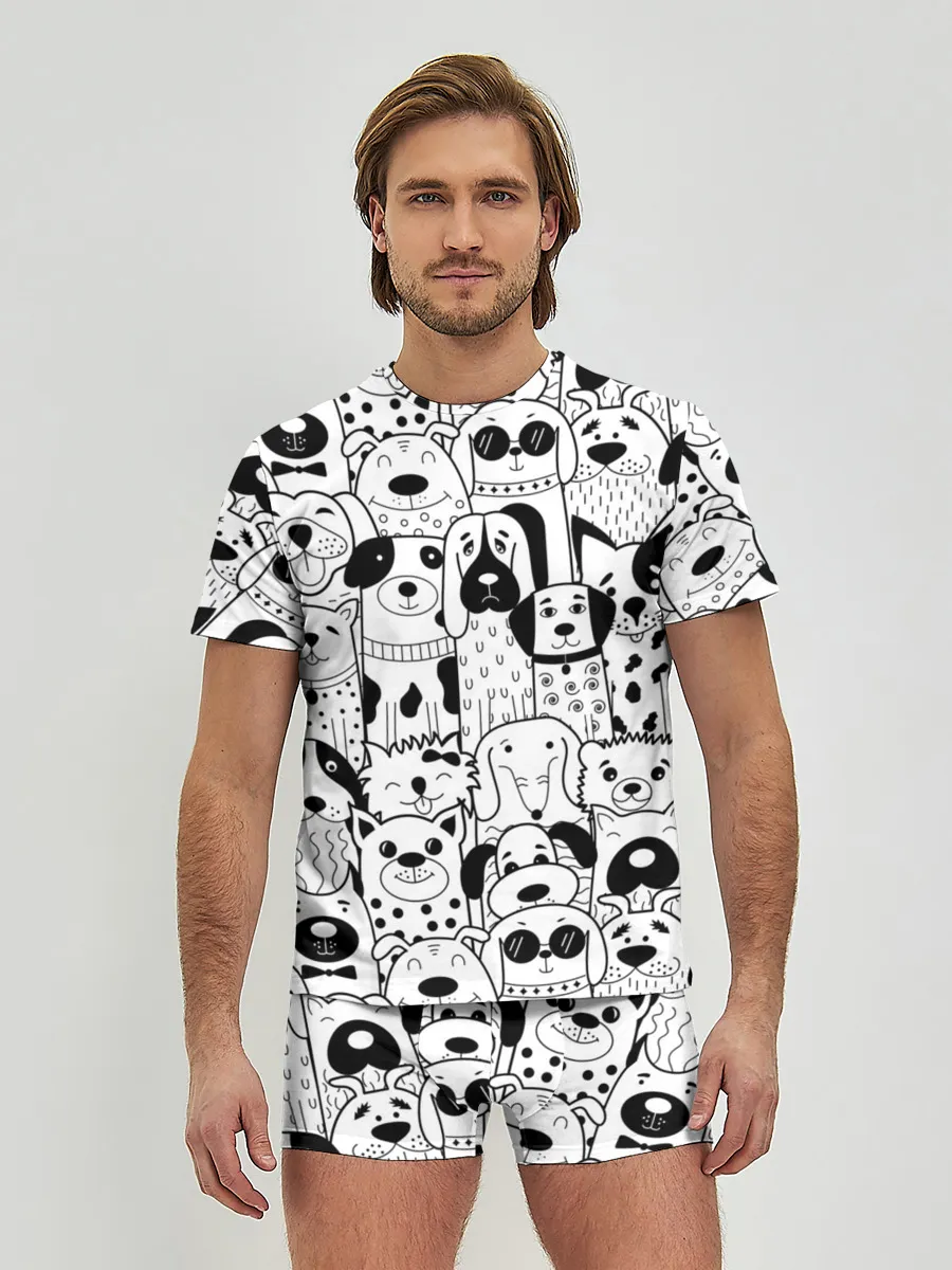 Мужские трусы с футболкой / Собаки черно-белое