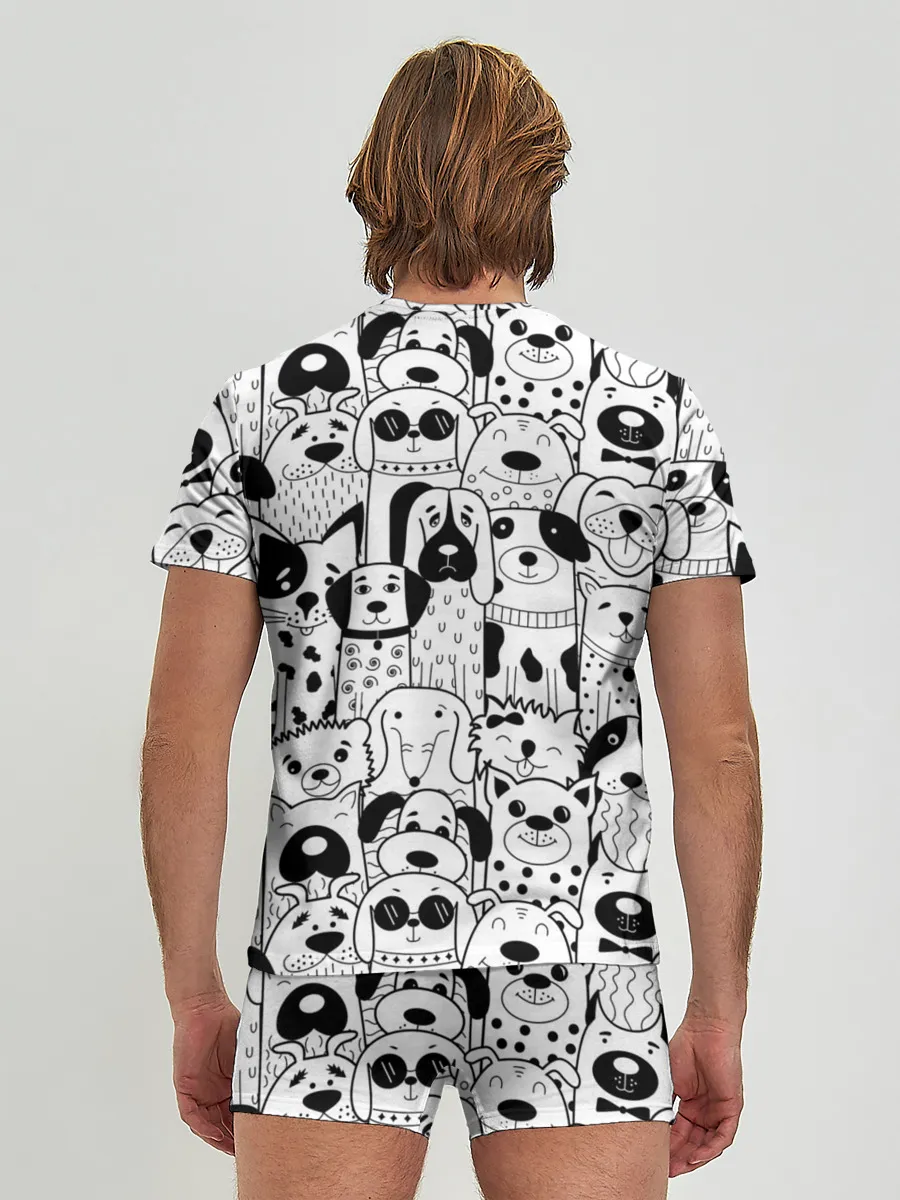 Мужские трусы с футболкой / Собаки черно-белое
