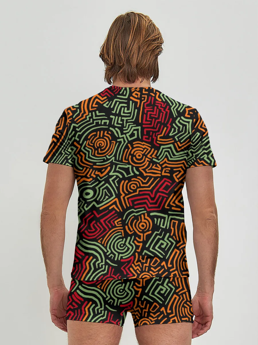 Мужские трусы с футболкой / абстрактный узор линии