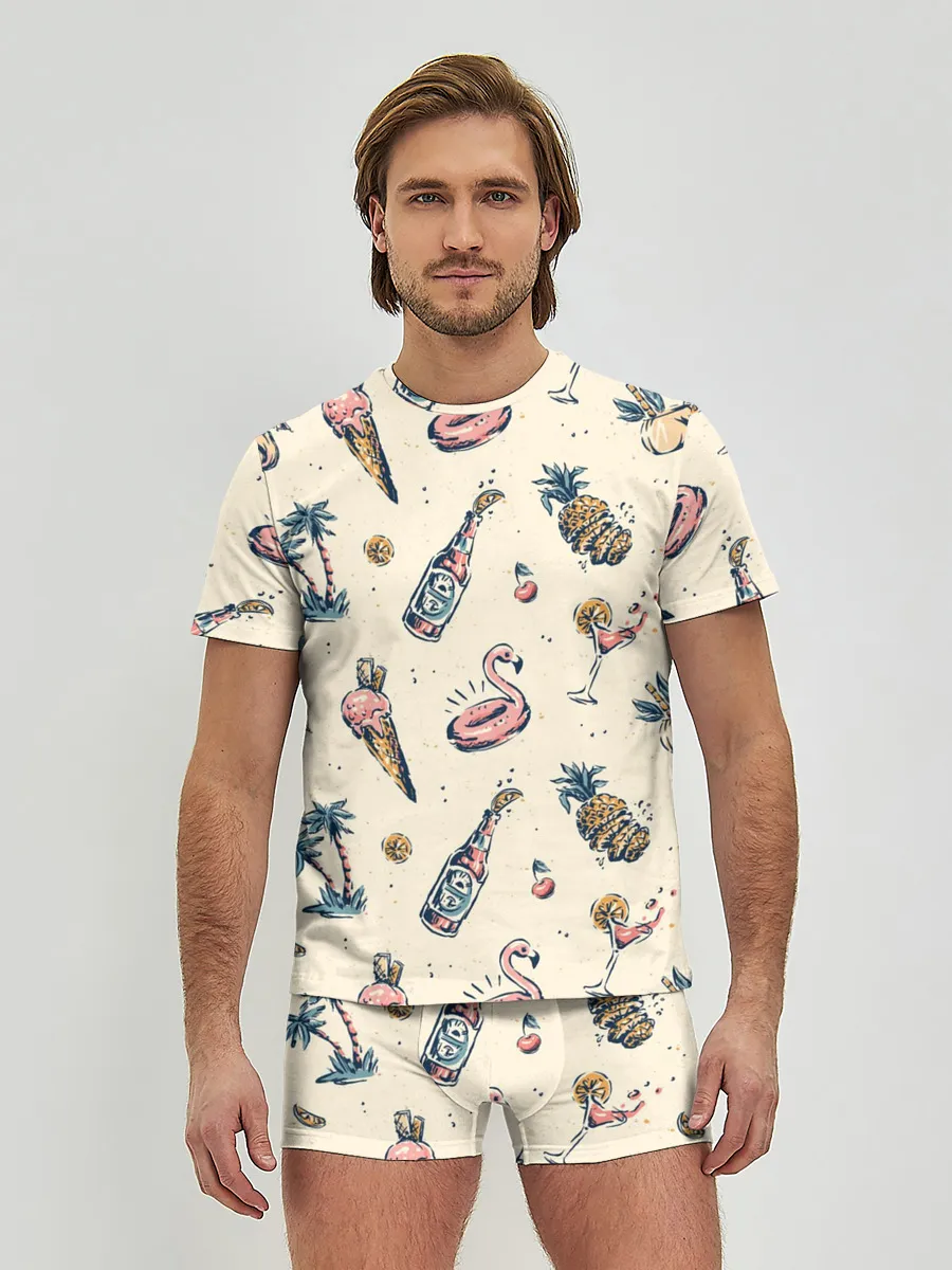 Мужские трусы с футболкой / Винтажный Гавайский Рисунок