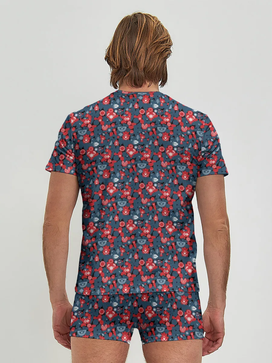 Мужские трусы с футболкой / Лесной узорный паттерн