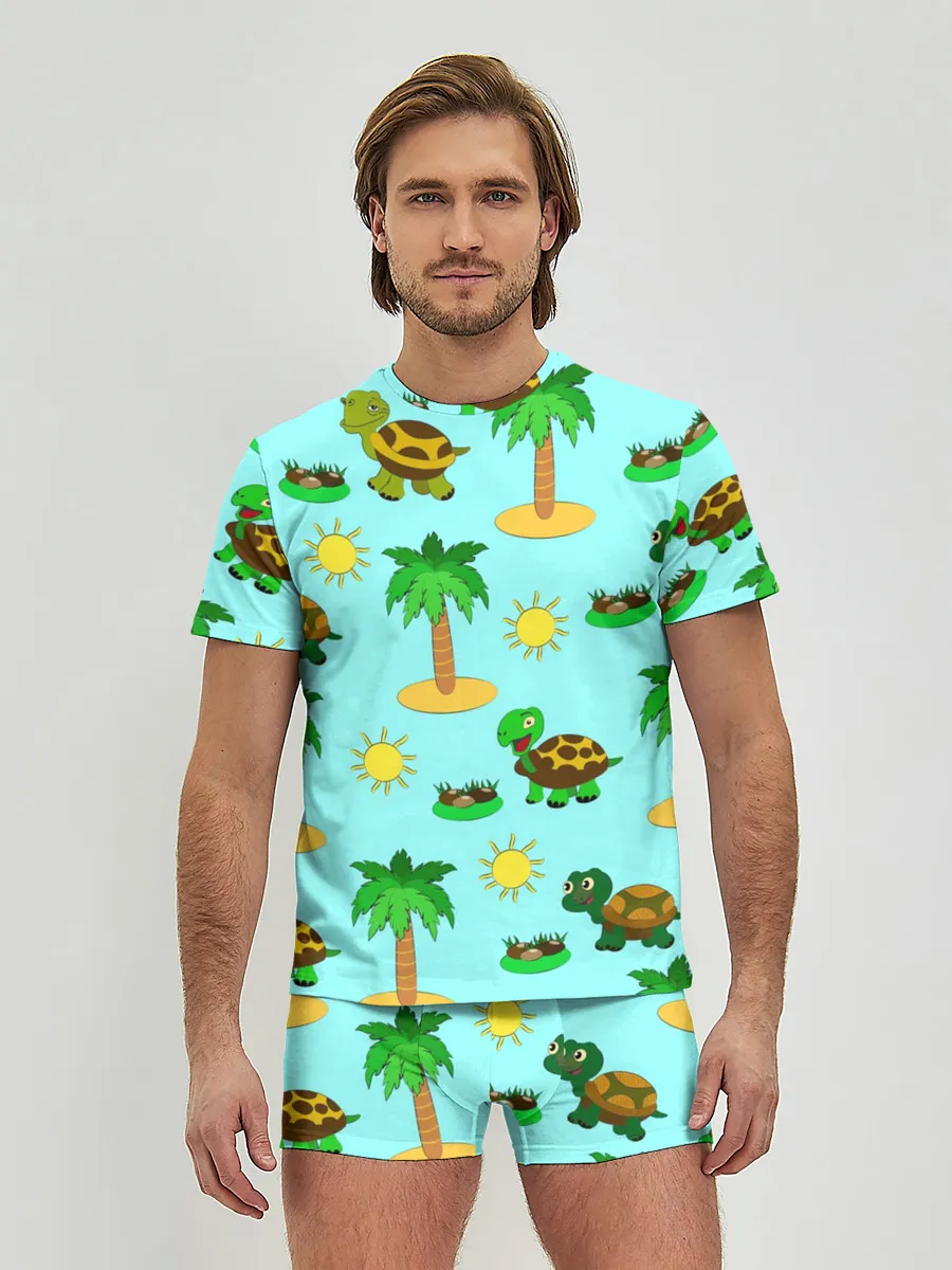 Мужские трусы с футболкой / черепашки и пальмы