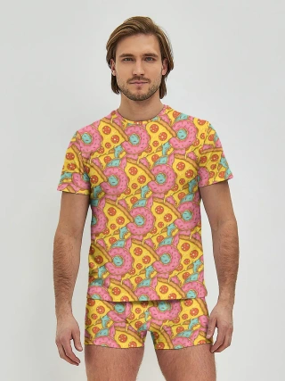 Мужские трусы с футболкой / Пицца и пончики