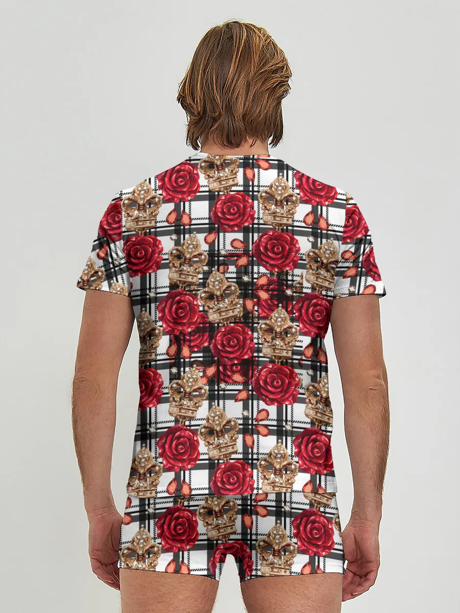 Мужские трусы с футболкой / Розы в клеточку