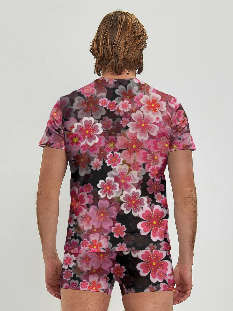 Мужские трусы с футболкой / Иероглифы и Сакура 3D