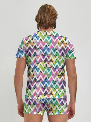 Мужские трусы с футболкой / Кривая линия и цветы