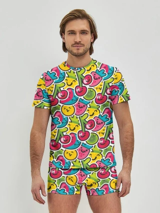 Мужские трусы с футболкой / Лето. Ягоды. Фрукты