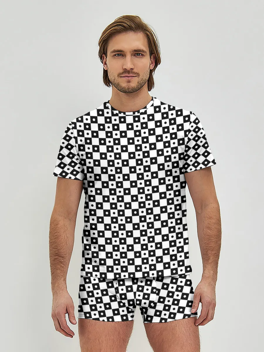 Мужские трусы с футболкой / ШАХМАТНАЯ КЛЕТКА В ГОРОШЕК