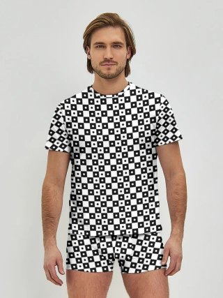 Мужские трусы с футболкой / ШАХМАТНАЯ КЛЕТКА В ГОРОШЕК