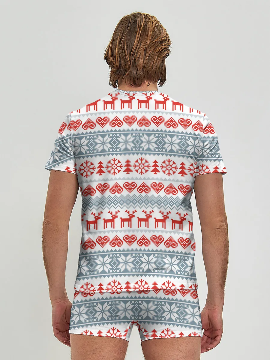 Мужские трусы с футболкой / Новогодний пиксельный узор