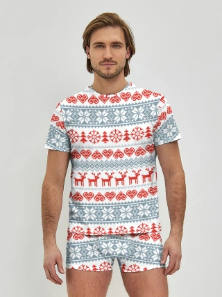 Мужские трусы с футболкой / Новогодний пиксельный узор