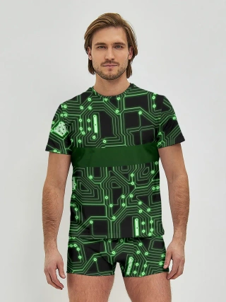 Мужские трусы с футболкой / Неоновая схема