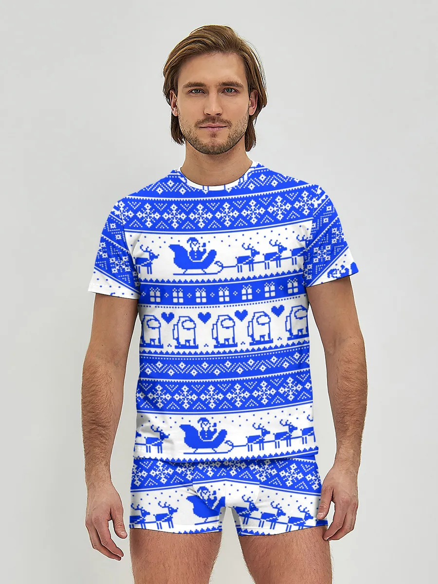 Мужские трусы с футболкой / AMONG US НОВОГОДНИЙ УЗОР