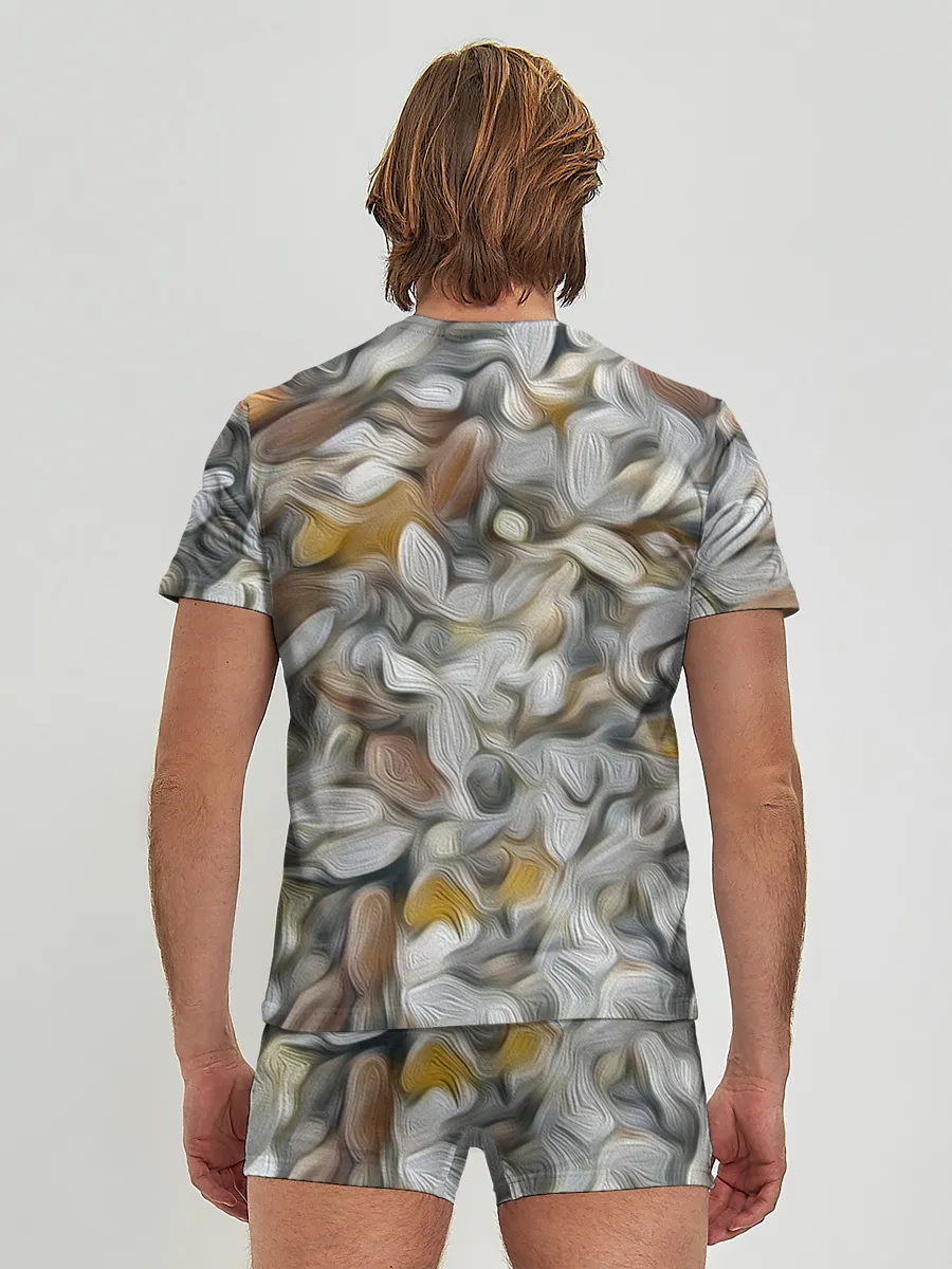 Мужские трусы с футболкой / желто-серый каменный узор