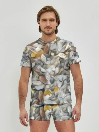 Мужские трусы с футболкой / желто-серый каменный узор