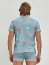 Мужские трусы с футболкой / Цветочки и листики на голубом