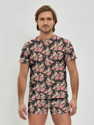 Мужские трусы с футболкой / Узор цветочек