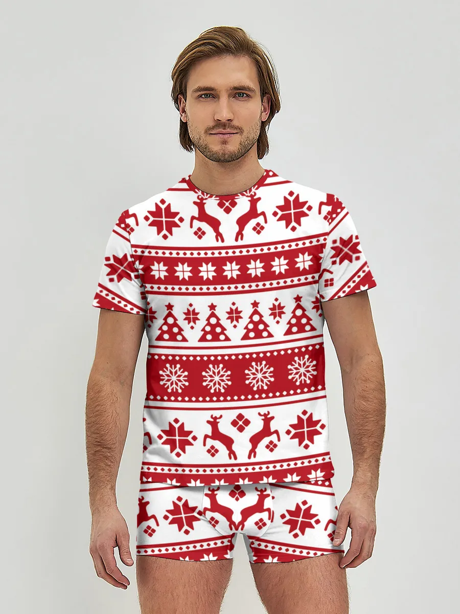 Мужские трусы с футболкой / Новый Год | Олени и снежинки
